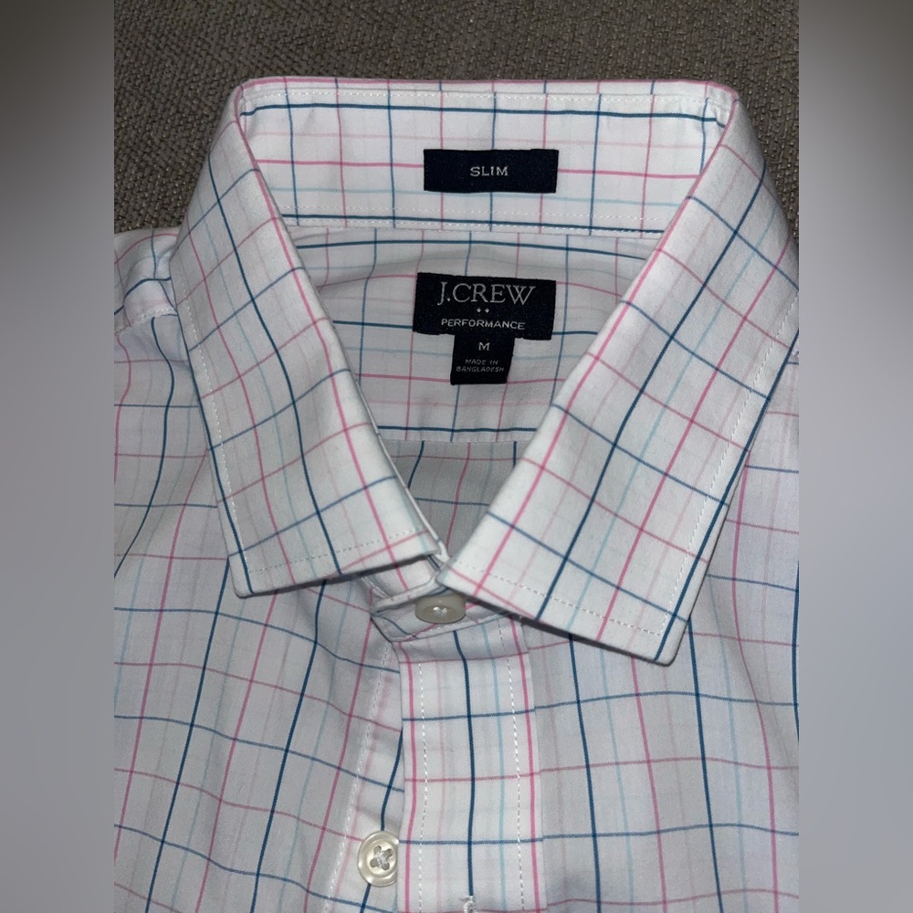 J. Crew Slim Fit performance dress Shirt with Blue and Pink Plaid men’s medium